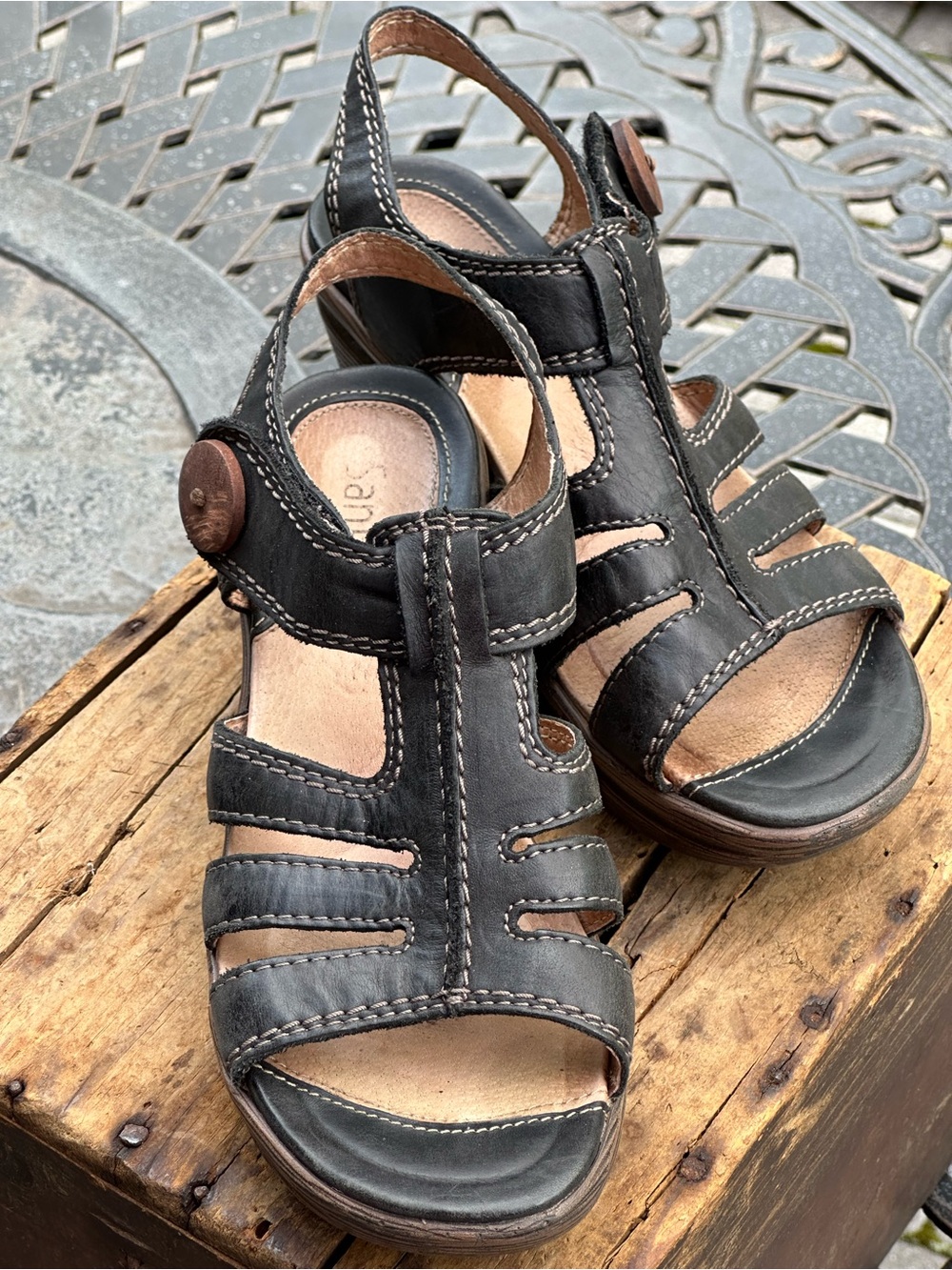 Sanita Black Leather Comfort Sandals Size 36 Made in Portugal